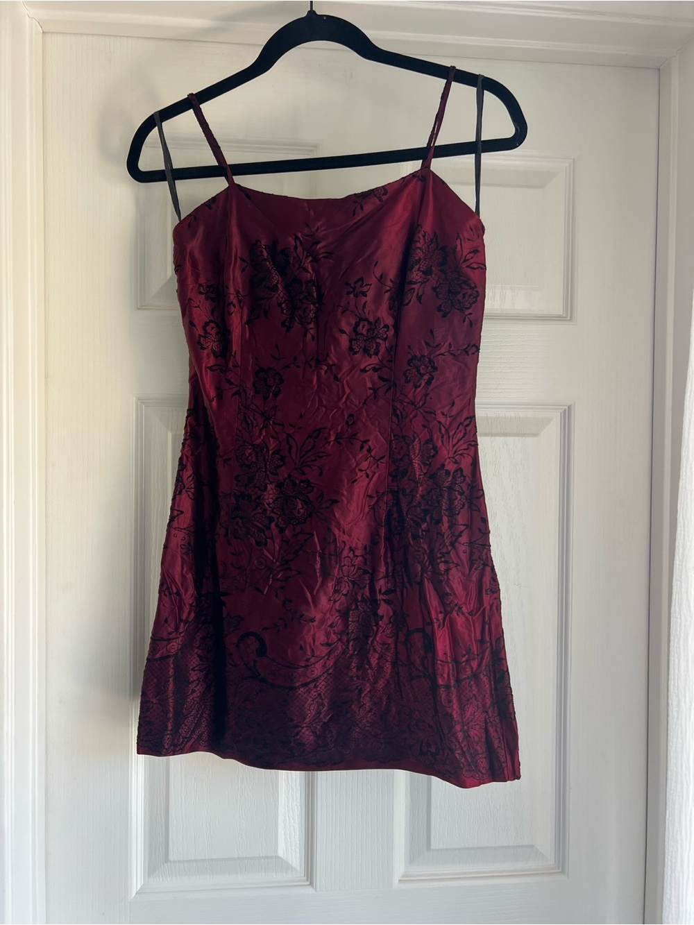 Charlotte Russe Wine Red Slip Dress with Black Floral Jacquard